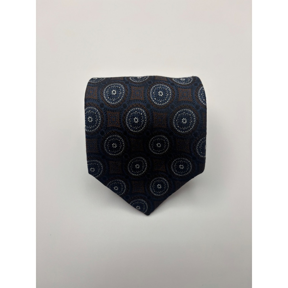 Jos. A. Bank Signature Collection Silk Tie Navy Blue Brown Medallion Geometric